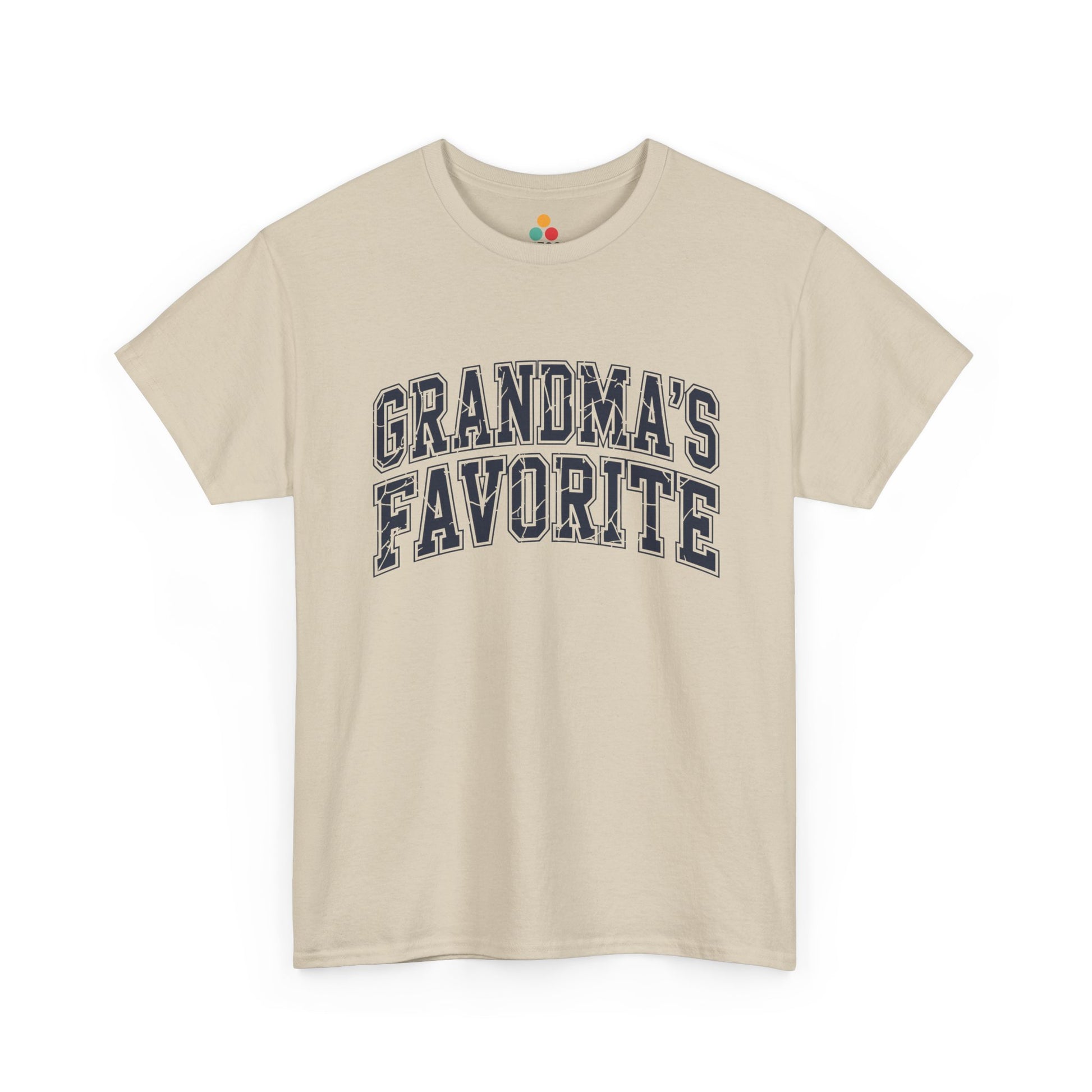 TEEZOCA beige “Grandma’s Favorite” block text t‑shirt displayed flat.