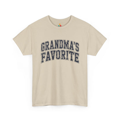 TEEZOCA beige “Grandma’s Favorite” block text t‑shirt displayed flat.