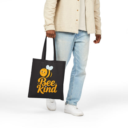 Adorable Bee Kind message with smiling bee artwork on a TEEZOCA tote bag