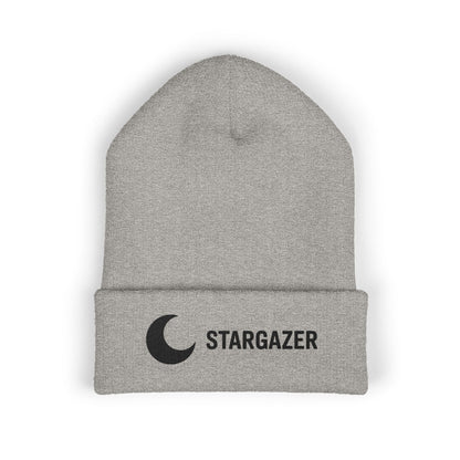 Gray beanie with 'Stargazer' logo on a white background