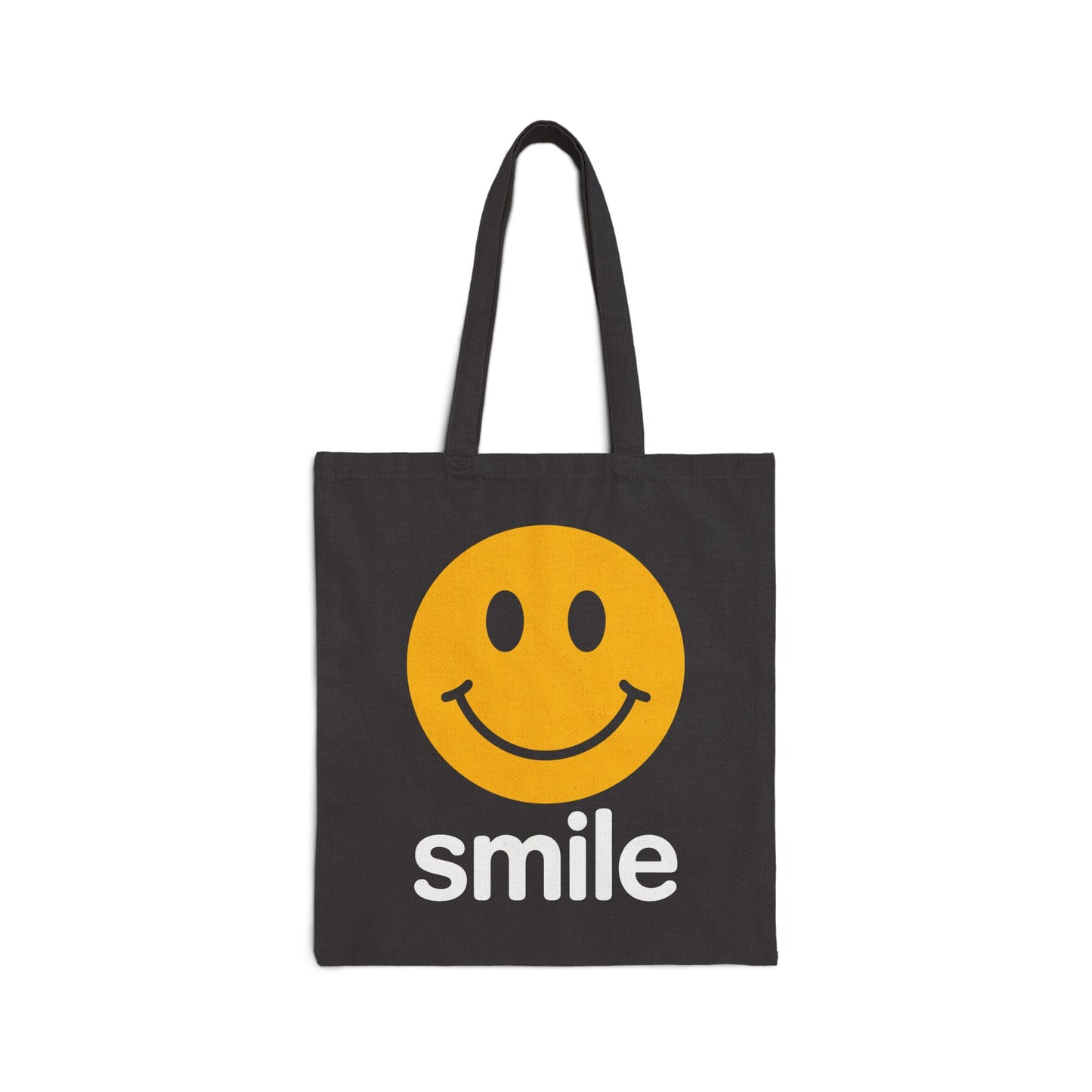 TEEZOCA tote bag with minimalist happy face graphic and smile text