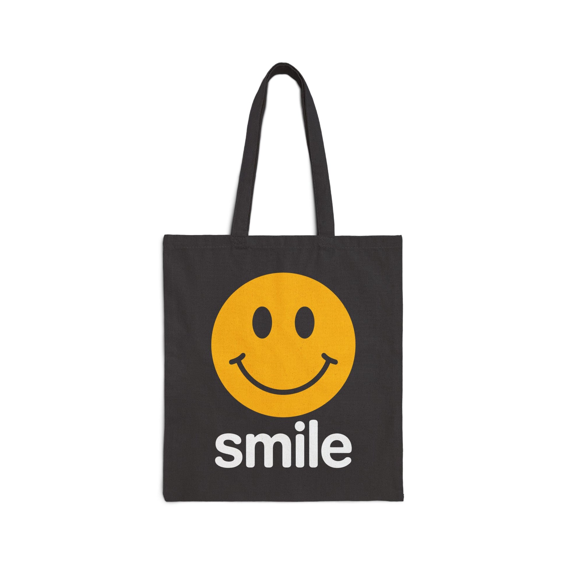 TEEZOCA tote bag with minimalist happy face graphic and smile text