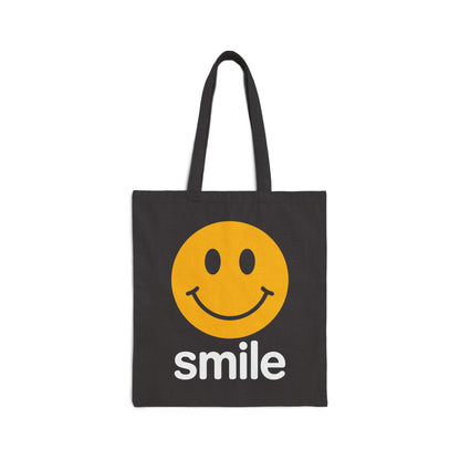 TEEZOCA tote bag with minimalist happy face graphic and smile text