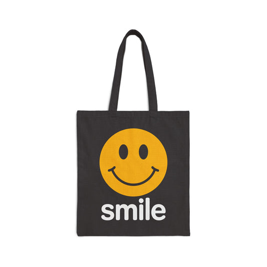 TEEZOCA tote bag with minimalist happy face graphic and smile text