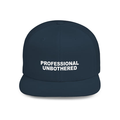 Navy blue cap with 'PROFESSIONAL UNBOtherED' text on a white background