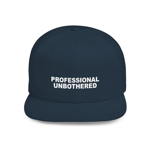 Navy blue cap with 'PROFESSIONAL UNBOtherED' text on a white background
