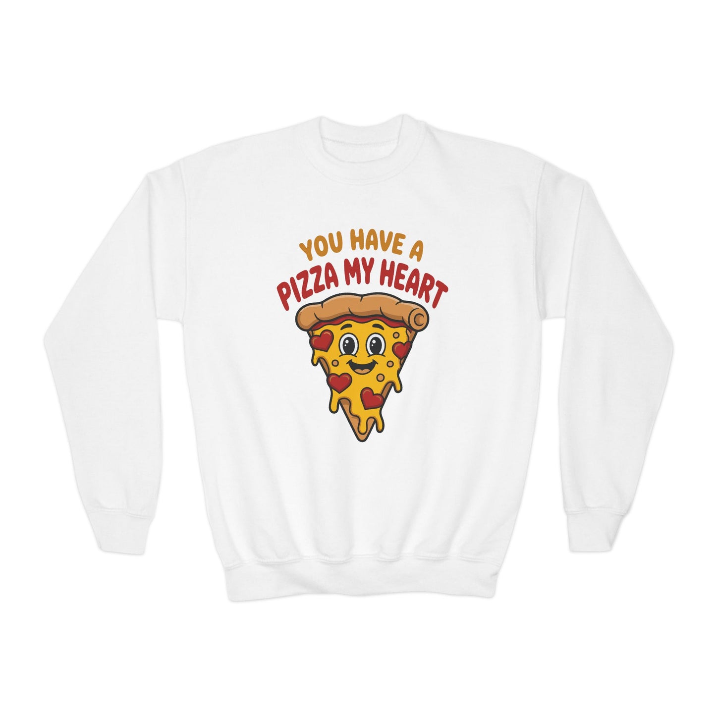 Youth Crewneck Sweatshirt - "You Have a Pizza My Heart" Cute Cartoon Pizza Graphic, Kids Valentine Crewneck TEEZOCA