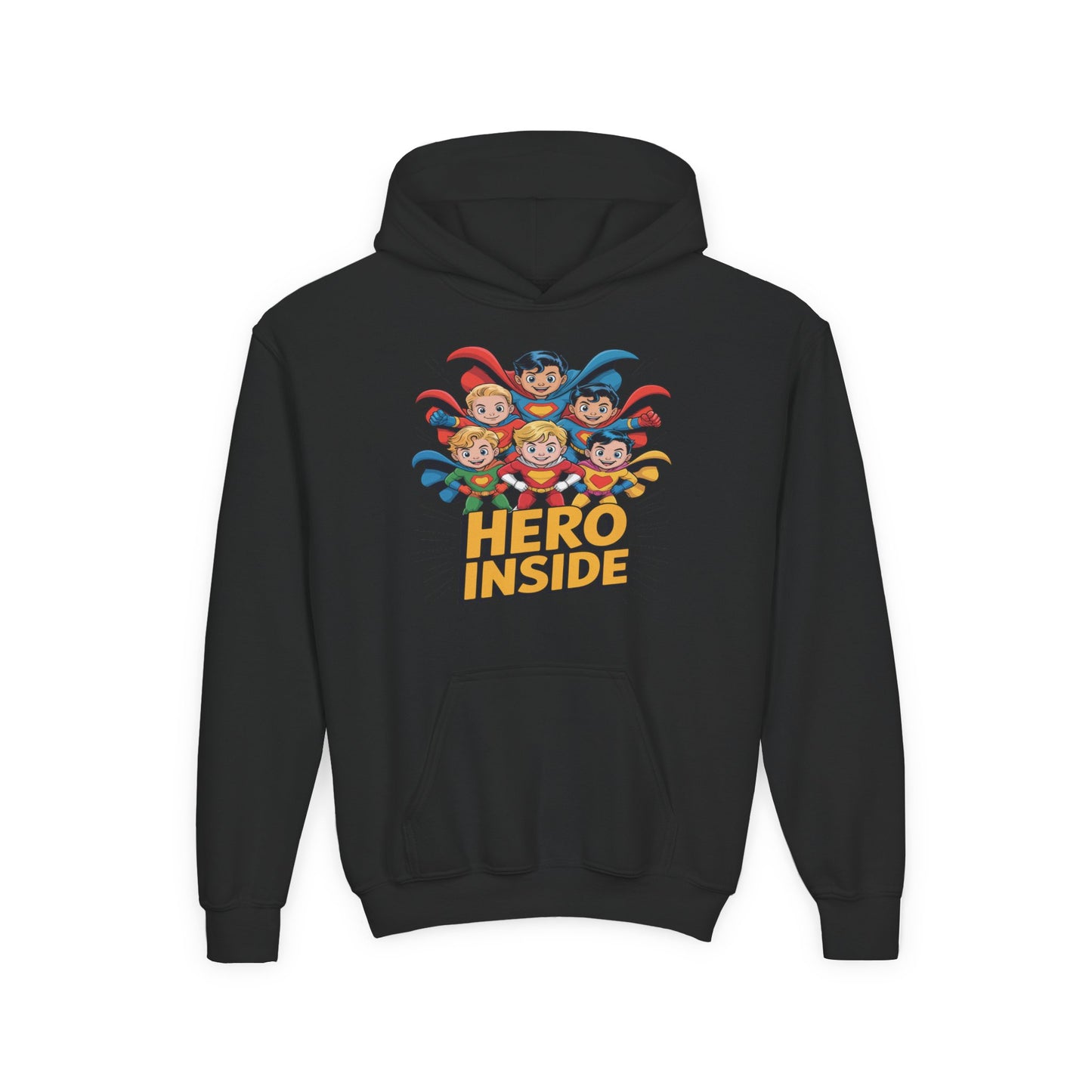 Youth Hoodie — "Hero Inside" Superhero Kids Pullover TEEZOCA