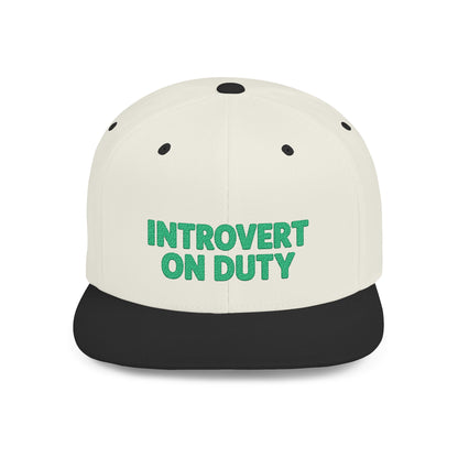 Cap with 'Introvert On Duty' text on a white background