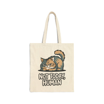 TEEZOCA tote bag with Not Today Human text and grumpy cat illustration