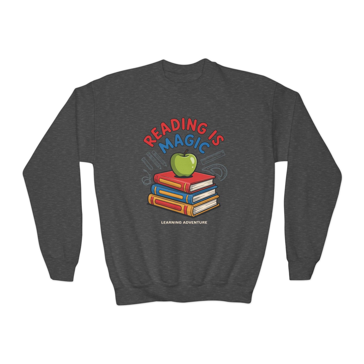 Reading Is Magic Youth Crewneck Sweatshirt – Kids Book Lover Graphic Pullover TEEZOCA