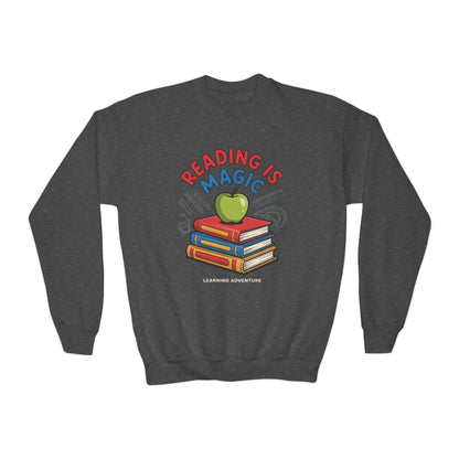 Reading Is Magic Youth Crewneck Sweatshirt – Kids Book Lover Graphic Pullover TEEZOCA
