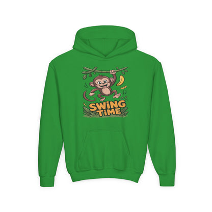 Youth Hoodie — "Swing Time" Monkey Graphic Kids Pullover TEEZOCA