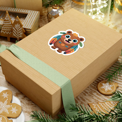 TEEZOCA boho bear illustration with decorative feather elements