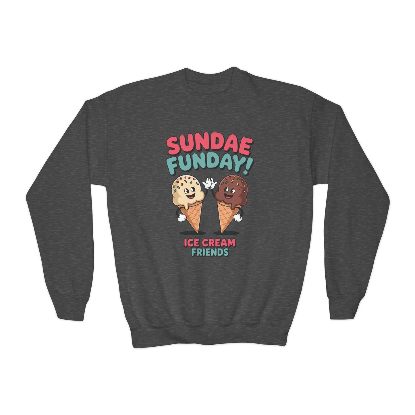 Sundae Funday Ice Cream Friends Kids Crewneck Sweatshirt | TEEZOCA 