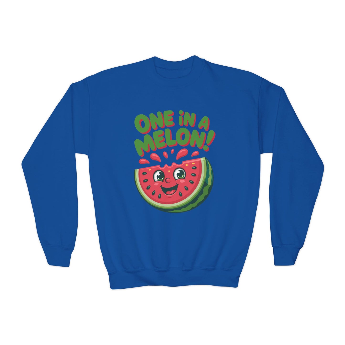 Youth Crewneck Sweatshirt — "One in a Melon" Cute Watermelon Graphic TEEZOCA