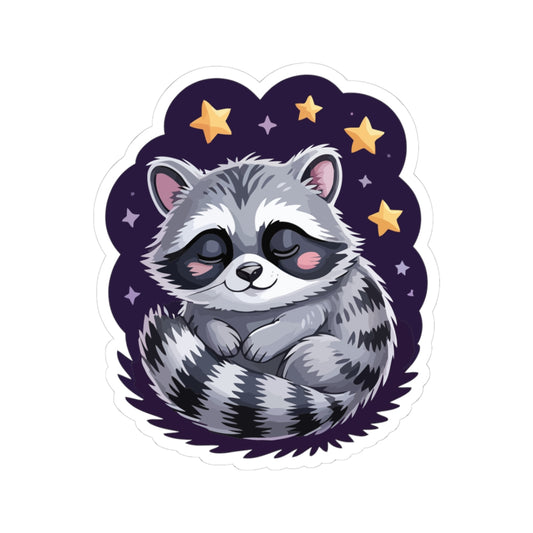 TEEZOCA cute sleeping raccoon sticker with cozy night stars