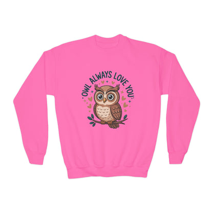 Youth Sweatshirt — "Owl Always Love You" Cute Owl Graphic Crewneck TEEZOCA