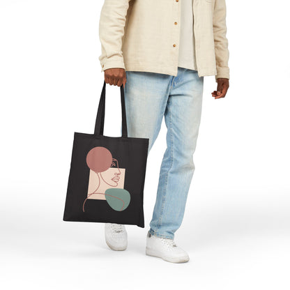 Modern line art portrait with soft neutral shapes on a TEEZOCA tote bag