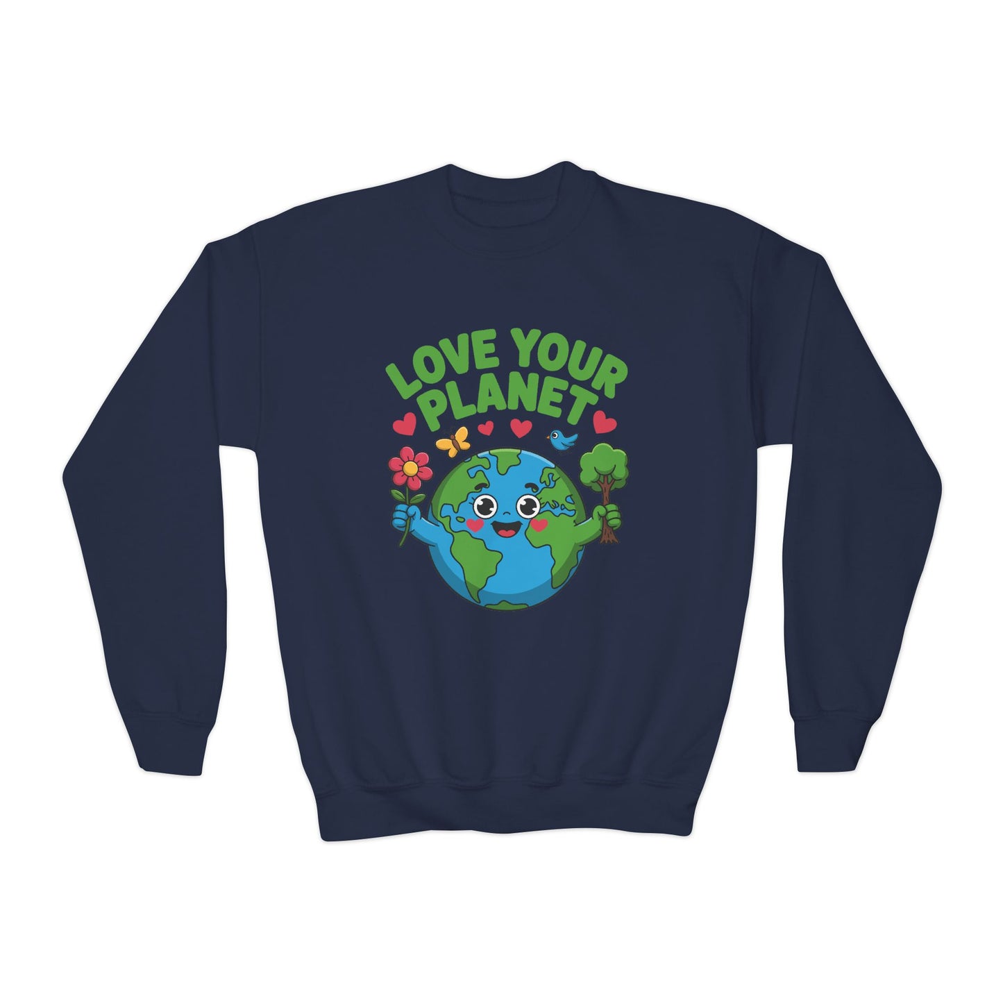 Love Your Planet Youth Sweatshirt — Cute Earth Day Eco-Friendly Kids Crewneck TEEZOCA