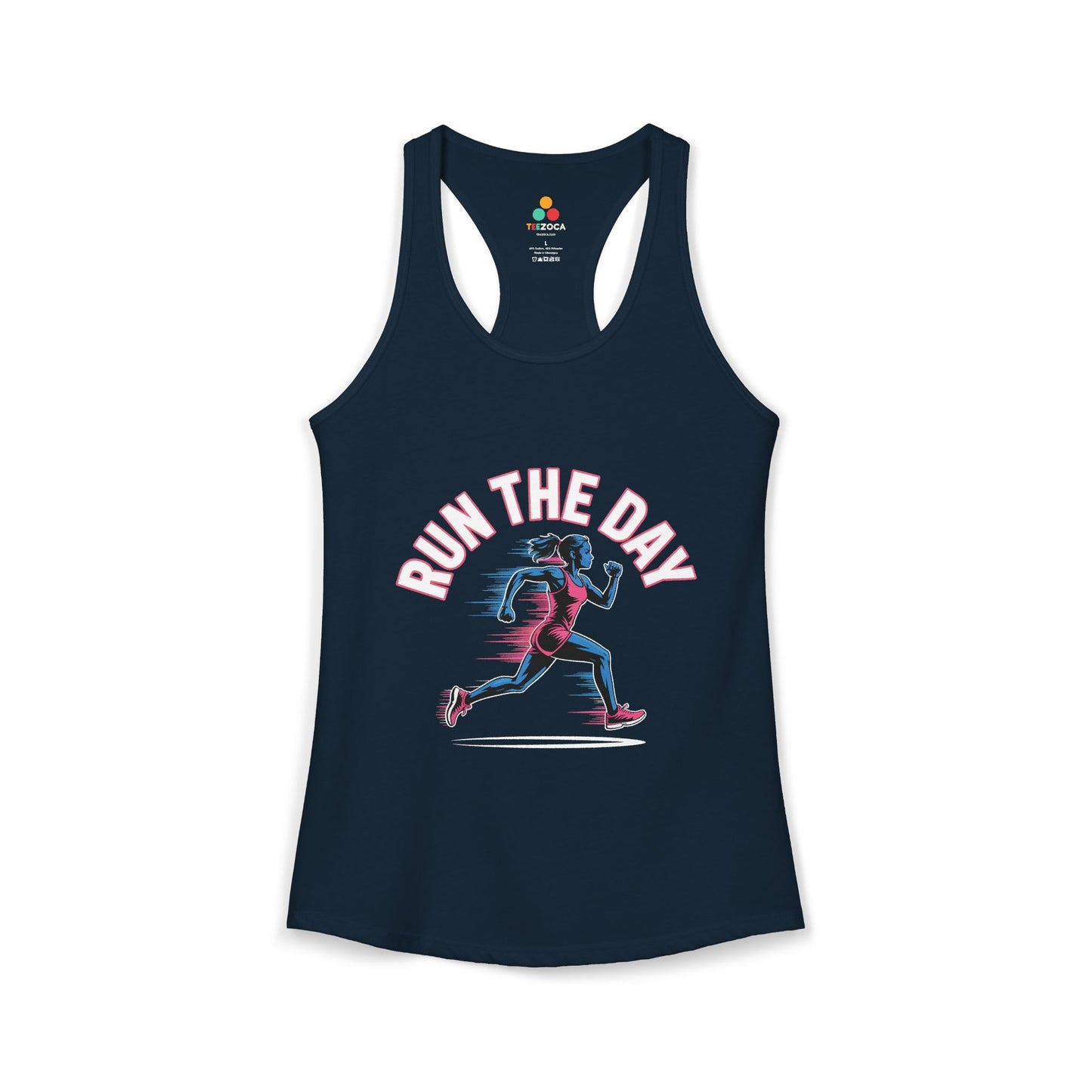 TEEZOCA women’s running tank top with motivational “Run The Day” fitness graphic
