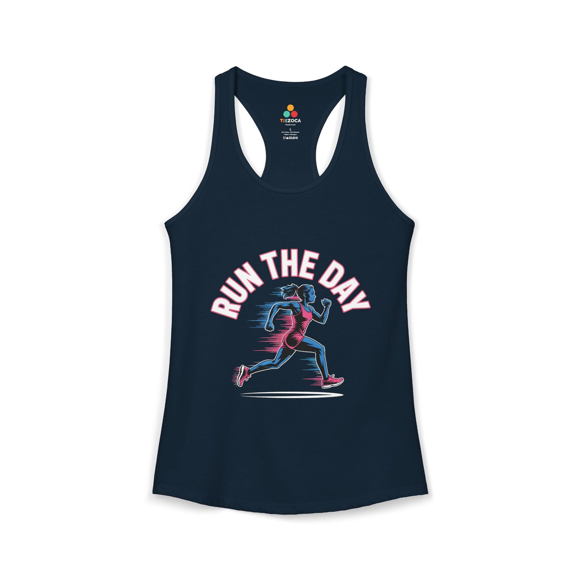 TEEZOCA women’s running tank top with motivational “Run The Day” fitness graphic