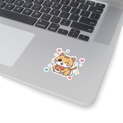 TEEZOCA kawaii sushi cat sticker featuring adorable cartoon cat food art in pastel colors