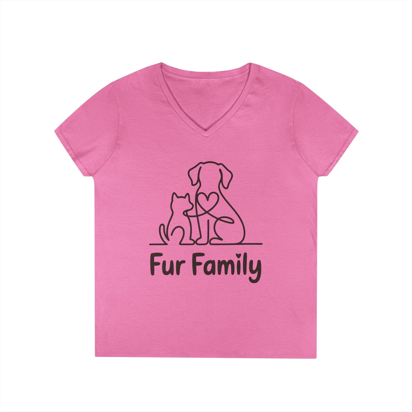 Fur Family Dog and Cat Love Line Art V-Neck T-Shirt for Women | TEEZOCA fur family dog and cat line art V-Neck T-Shirt