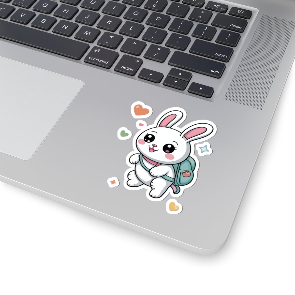 TEEZOCA kawaii bunny sticker featuring adorable cartoon rabbit wearing a backpack