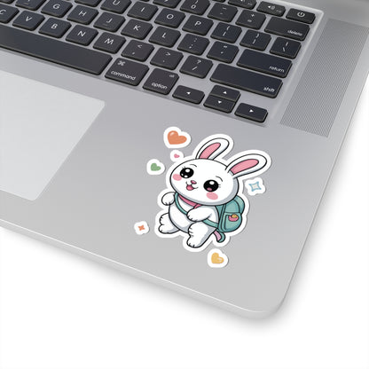 TEEZOCA kawaii bunny sticker featuring adorable cartoon rabbit wearing a backpack