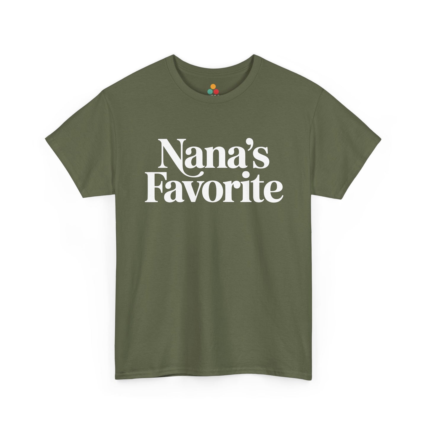  Light olive t‑shirt with white “Nana’s Favorite” text, flat view.