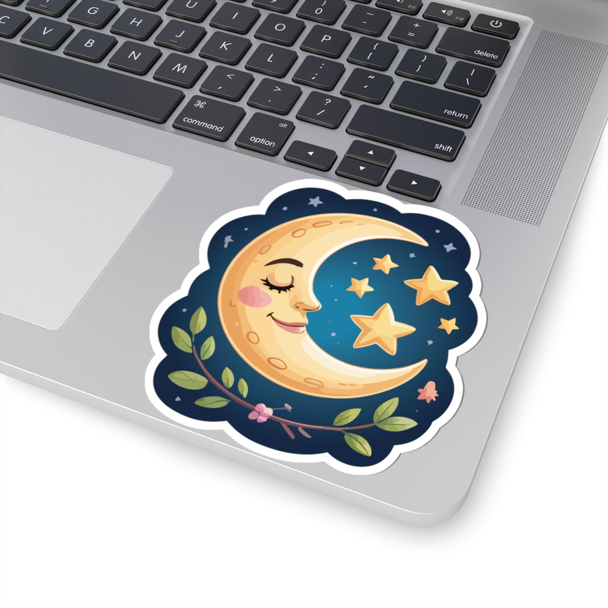 TEEZOCA cute sleeping moon sticker with crescent moon face and stars in night sky
