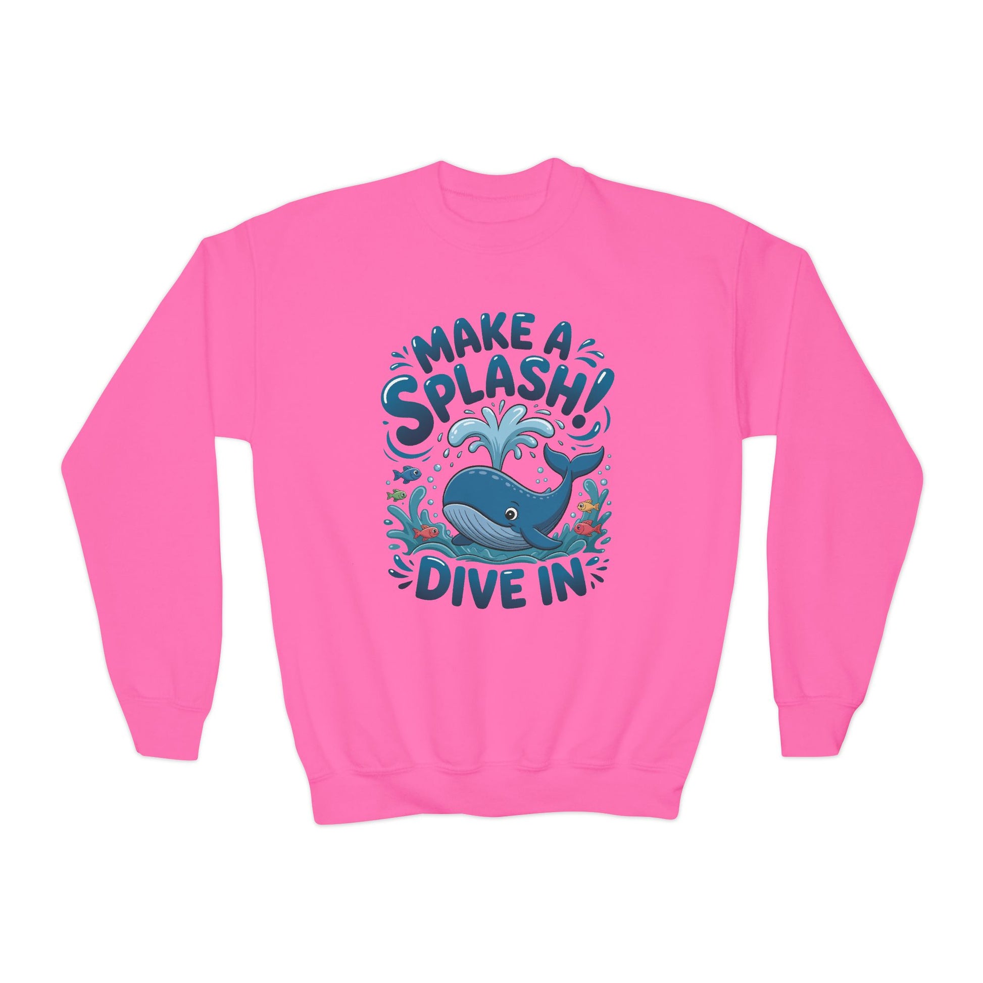 Youth Crewneck Sweatshirt - "Make a Splash! Dive In" Whale Graphic TEEZOCA