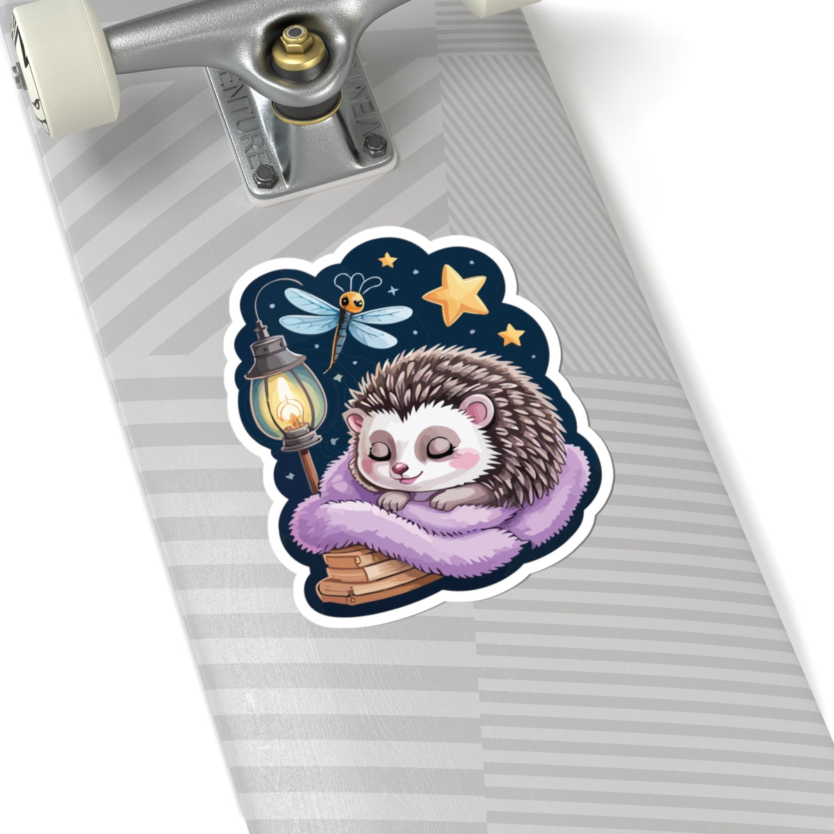 TEEZOCA cute sleeping hedgehog sticker with cozy night scene and lantern