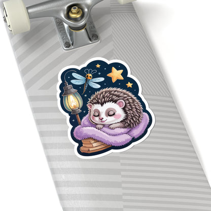 TEEZOCA cute sleeping hedgehog sticker with cozy night scene and lantern