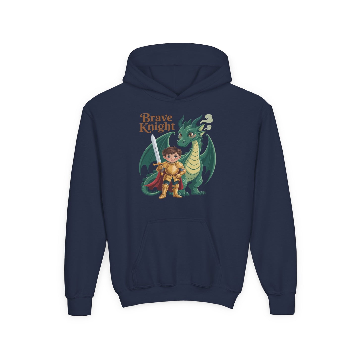 Brave Knight Youth Hoodie — Cute Dragon & Knight Graphic Sweatshirt for Kids TEEZOCA