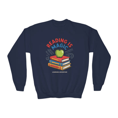 Reading Is Magic Youth Crewneck Sweatshirt – Kids Book Lover Graphic Pullover TEEZOCA