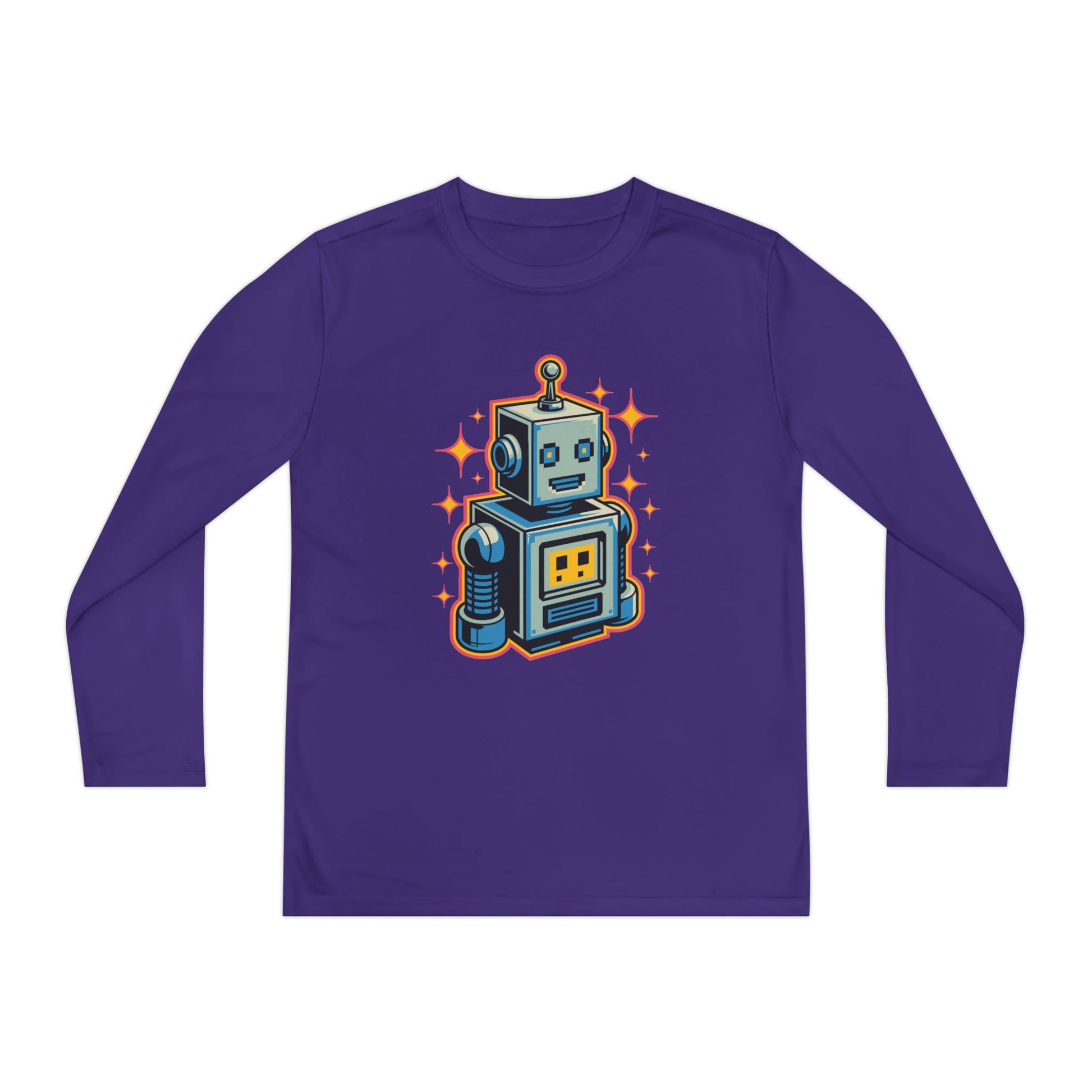 Kids Retro Robot Long Sleeve Tee — Cute Vintage Space Bot Graphic Shirt TEEZOCA