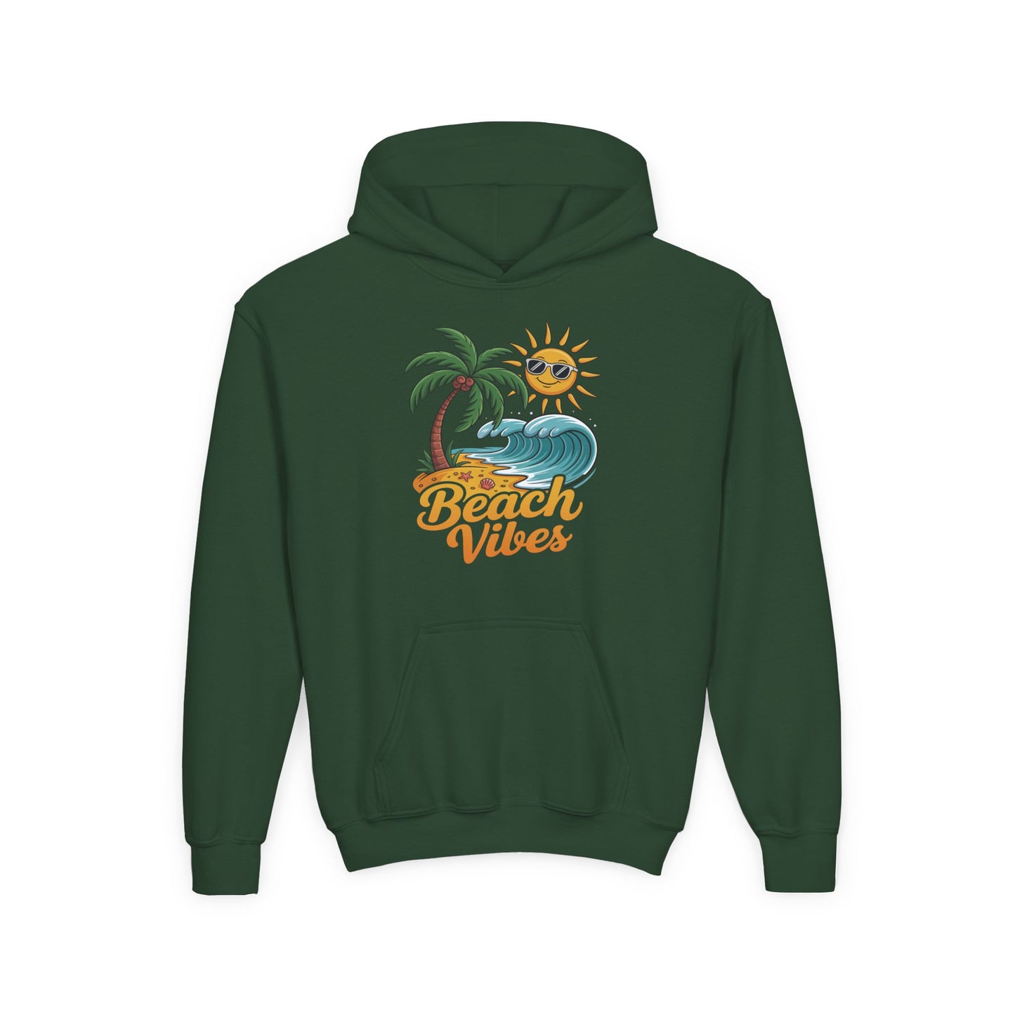 Youth Hoodie - 'Beach Vibes' Palm Tree Surf Graphic TEEZOCA