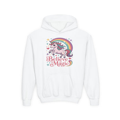 Youth Unicorn Hoodie - "Believe in Magic" Rainbow Pullover TEEZOCA