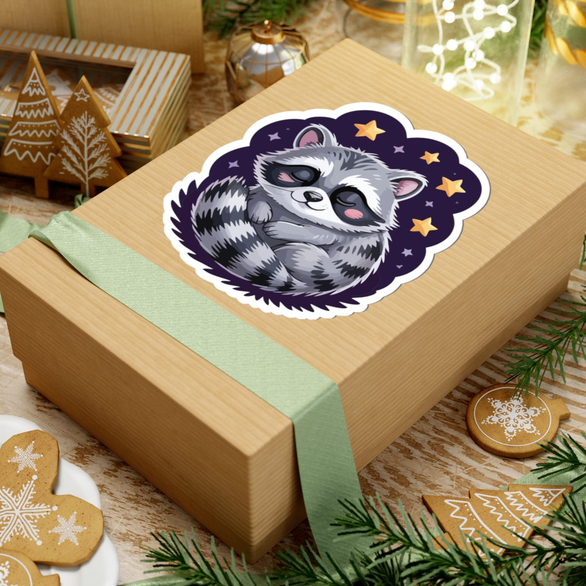 TEEZOCA cozy sleeping raccoon sticker for laptop planner journal
