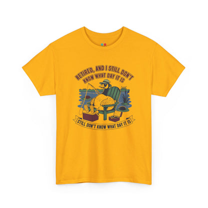 Retired Goose Fishing T‑Shirt – "Retired & Still Don't Know What Day It Is" Funny Retirement Tee | TEEZOCA 