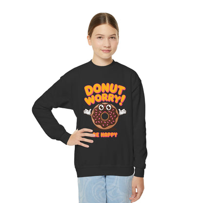 Donut Worry Be Happy Crewneck — Kids Graphic Sweatshirt TEEZOCA