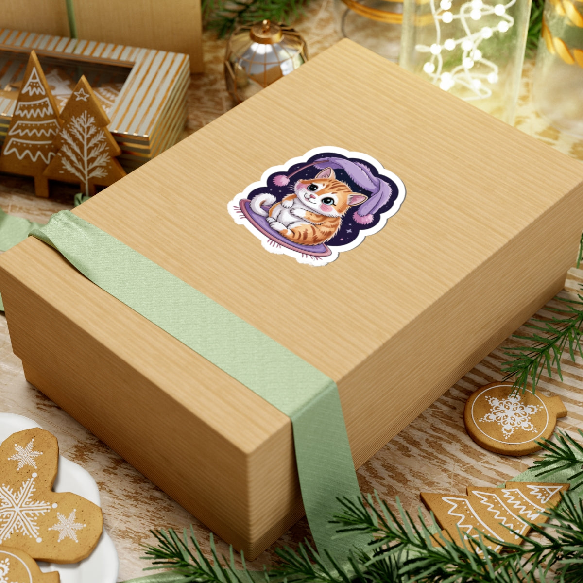 TEEZOCA adorable kitten night sticker featuring sleepy cat in bedtime aesthetic