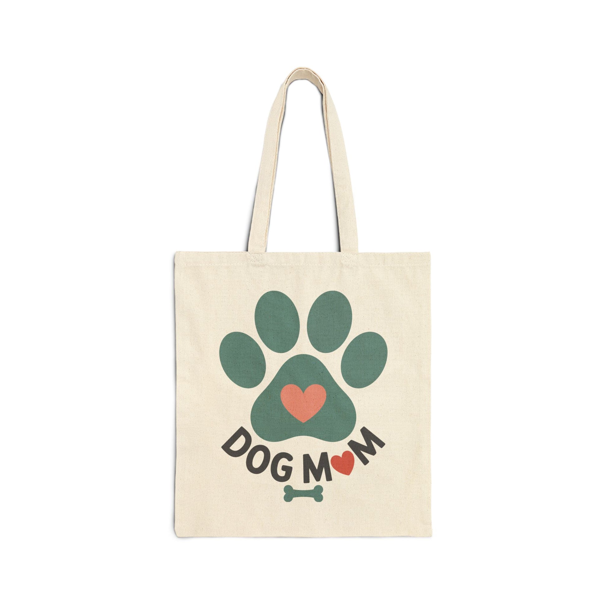 TEEZOCA tote bag with Dog Mom text and cute paw print heart design