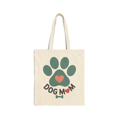 TEEZOCA tote bag with Dog Mom text and cute paw print heart design