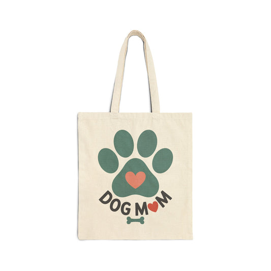 TEEZOCA tote bag with Dog Mom text and cute paw print heart design
