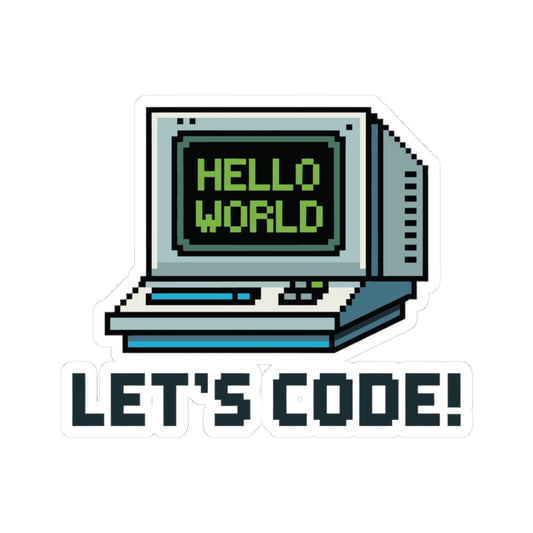 TEEZOCA hello world sticker retro computer pixel art lets code design