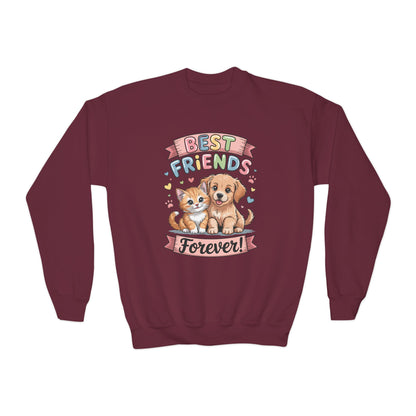Best Friends Forever Youth Sweatshirt — Cute Puppy & Kitten Kids Crewneck TEEZOCA