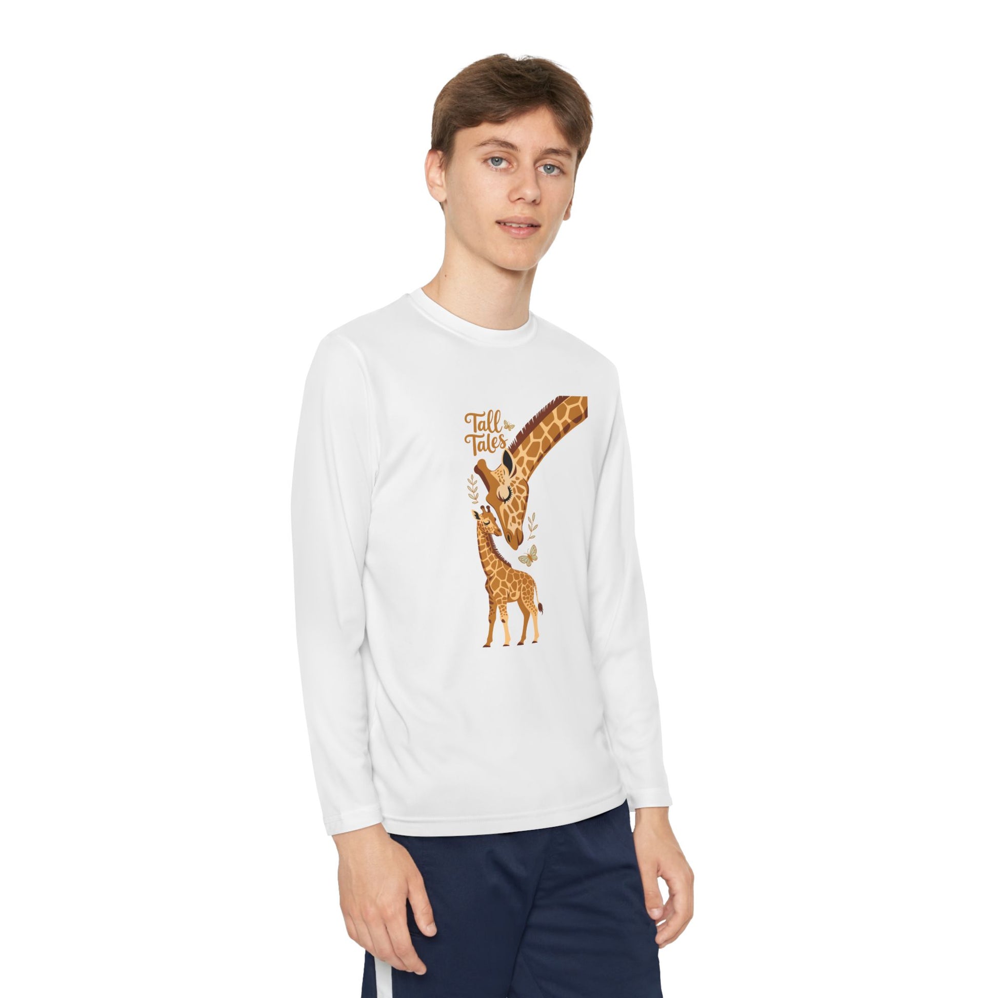 Youth Long Sleeve Tee — Cute Giraffe Mom & Baby “Talk Talk” Graphic TEEZOCA